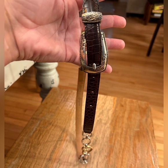 Brighton Brown Croc-Embossed Belt Ornate Silver Buckle Leather & Charm Chain Mix - Picture 5 of 9